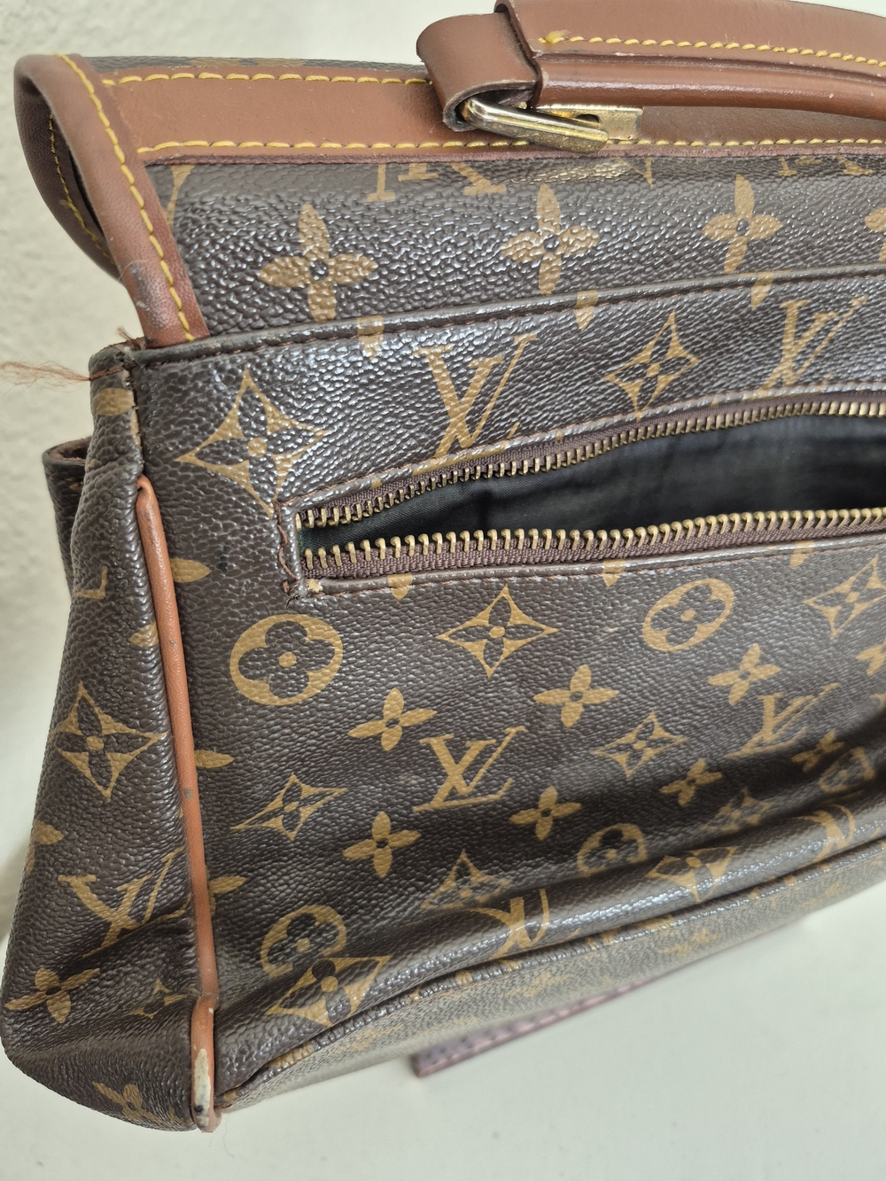 Very Vintage Louis Vuitton Brown Monogram Canvas Satchel Made In France - Picture 12 of 16